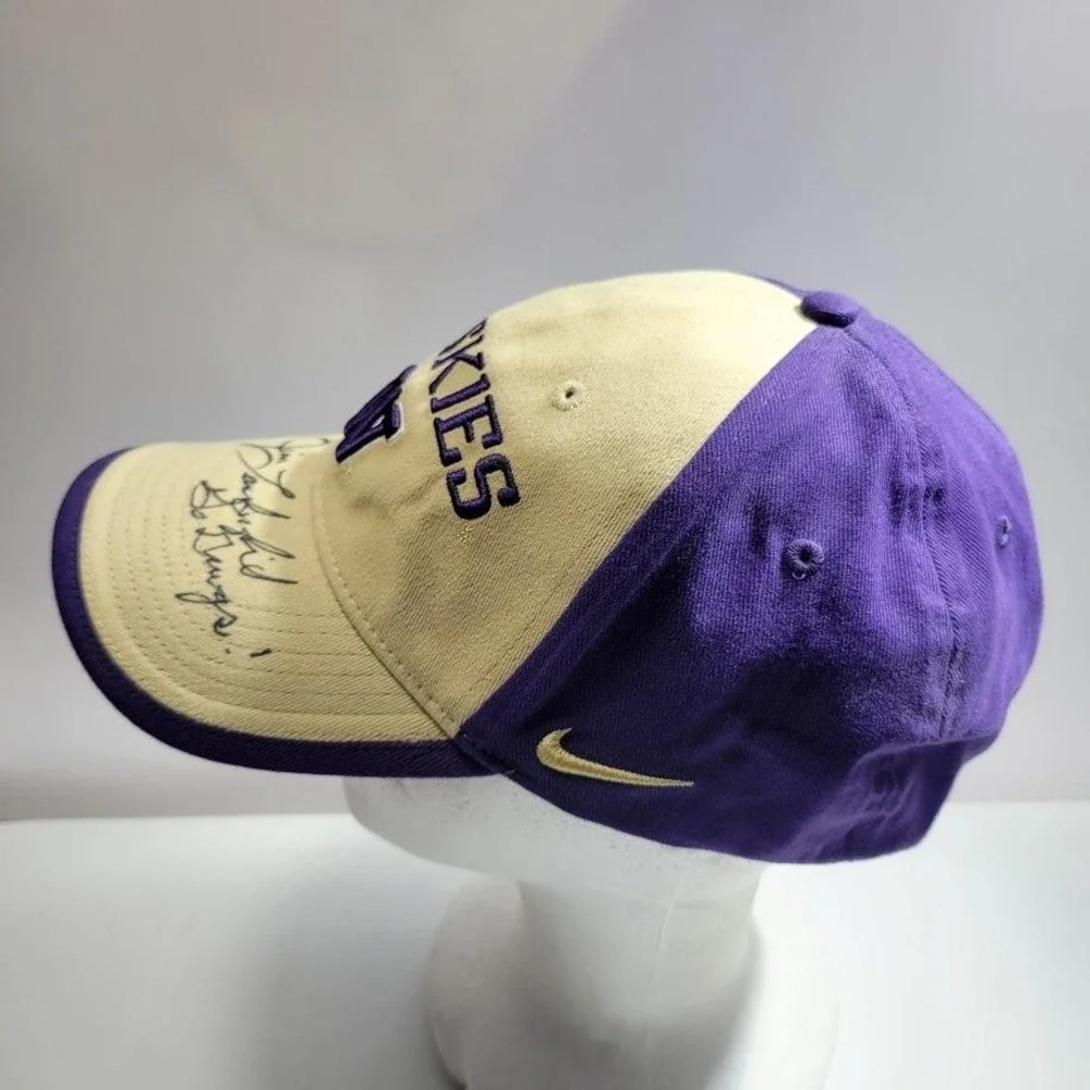 Washington Huskies Signed Jim Lambright Hat Cap Fitted Mens L Purple Nike